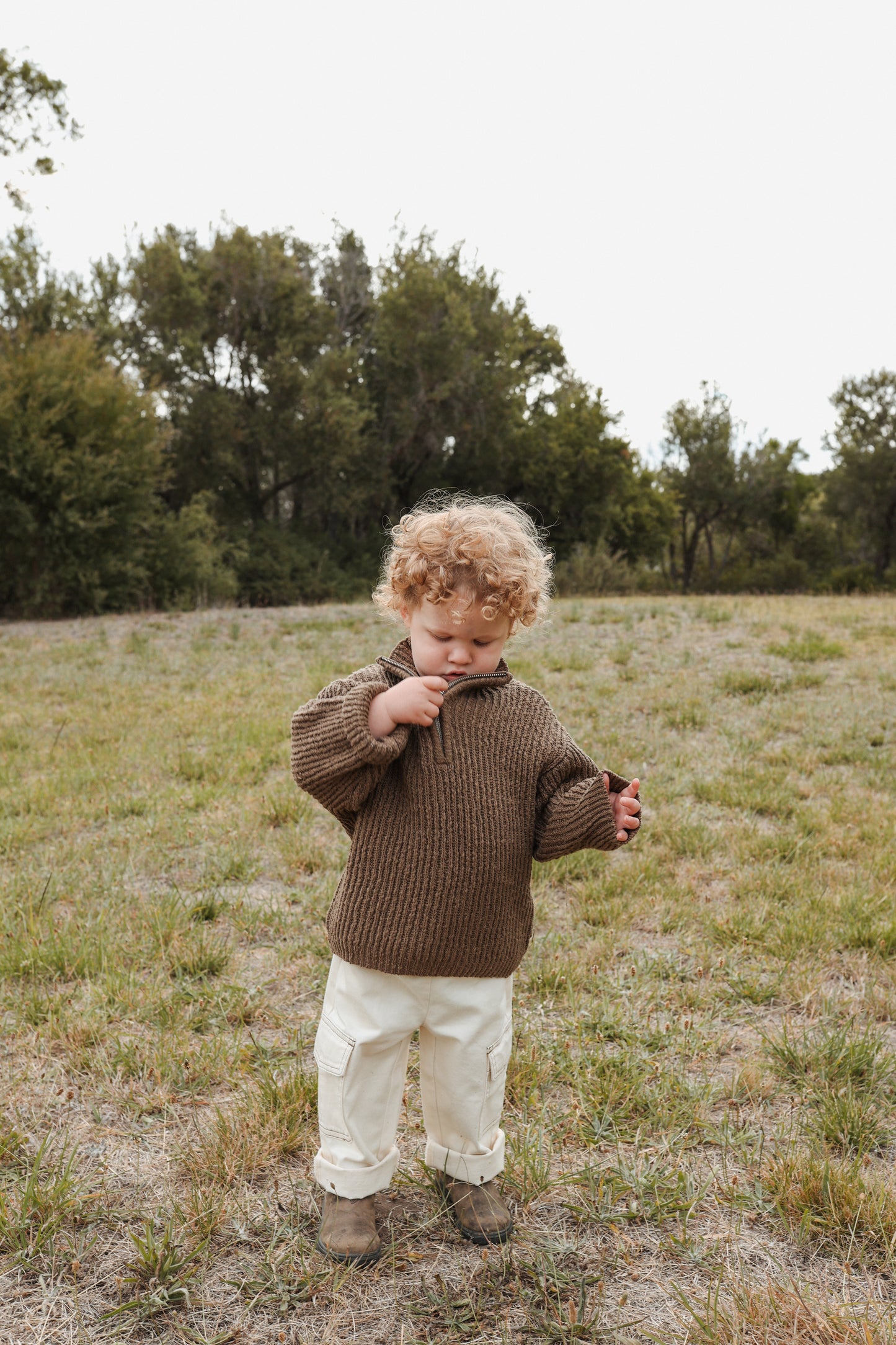 Slub Yarn Knit Zip Pull Over - Clay