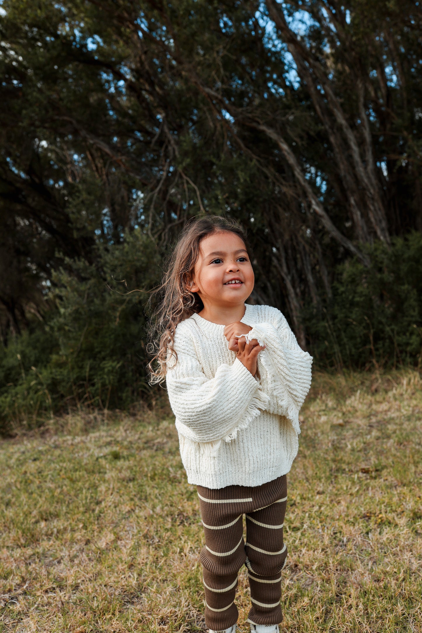 Asymmetrical Stripe Leggings - Clay