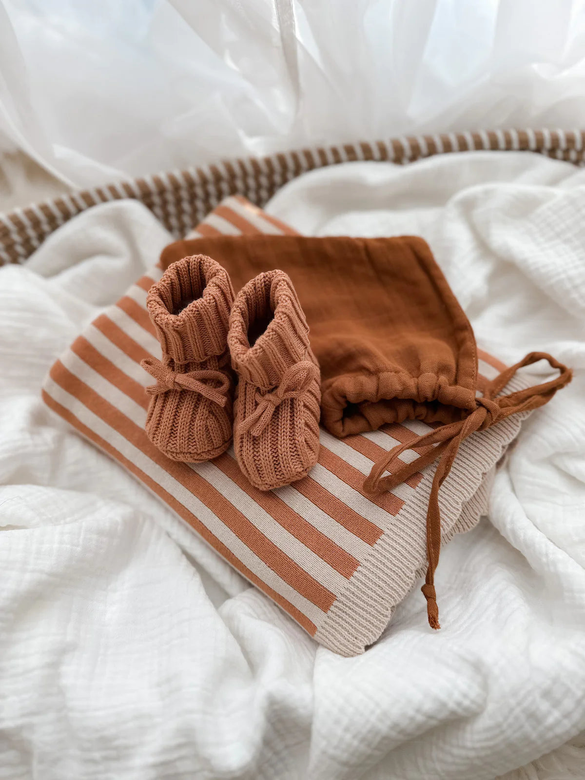 Ribbed Baby Booties - Clay