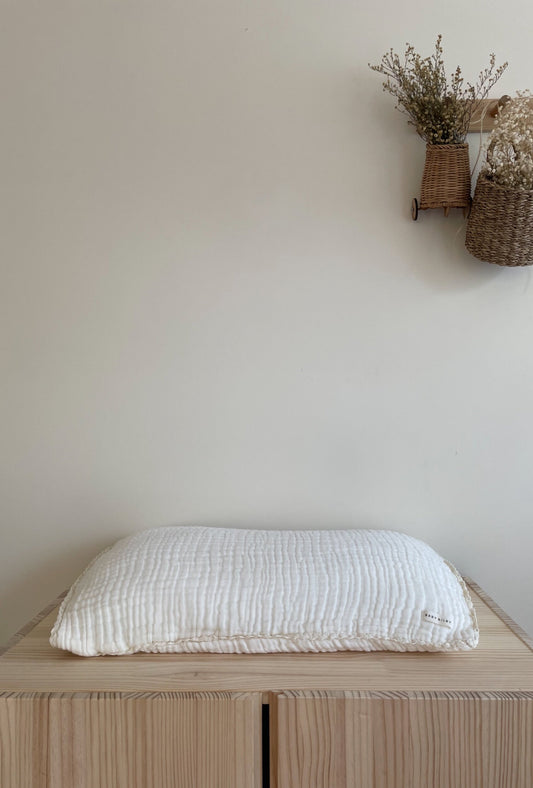 Organic Cotton Gauze Pillowcase | Lace Edge - Coconut Cream