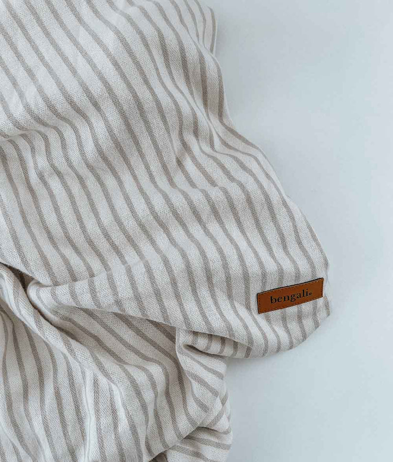 Jersey Cot Sheet - Oatmeal Pinstripe