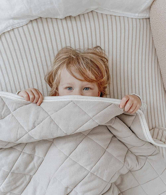 Reversible Cot Quilt - Oatmeal Pinstripe