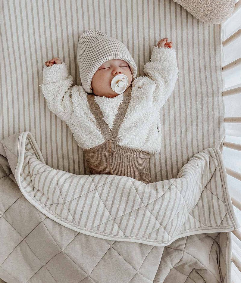 Jersey Cot Sheet - Oatmeal Pinstripe