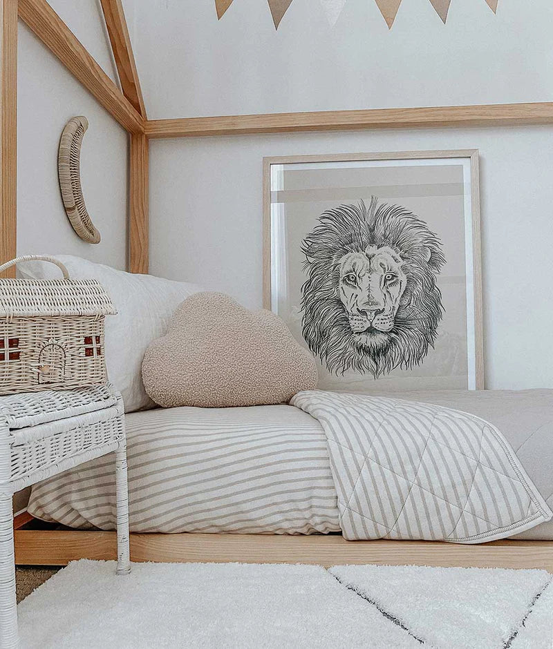 Jersey Cot Sheet - Oatmeal Pinstripe