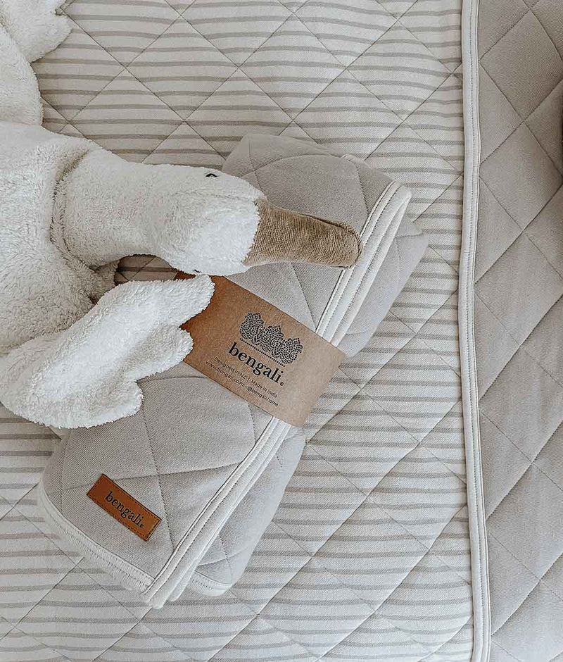 Reversible Cot Quilt - Oatmeal Pinstripe