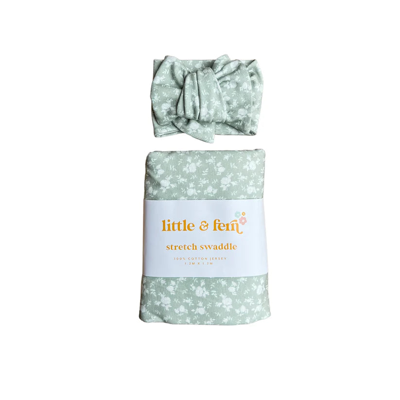 Jersey Swaddle + Oversized Topknot Set - Rosie Sage