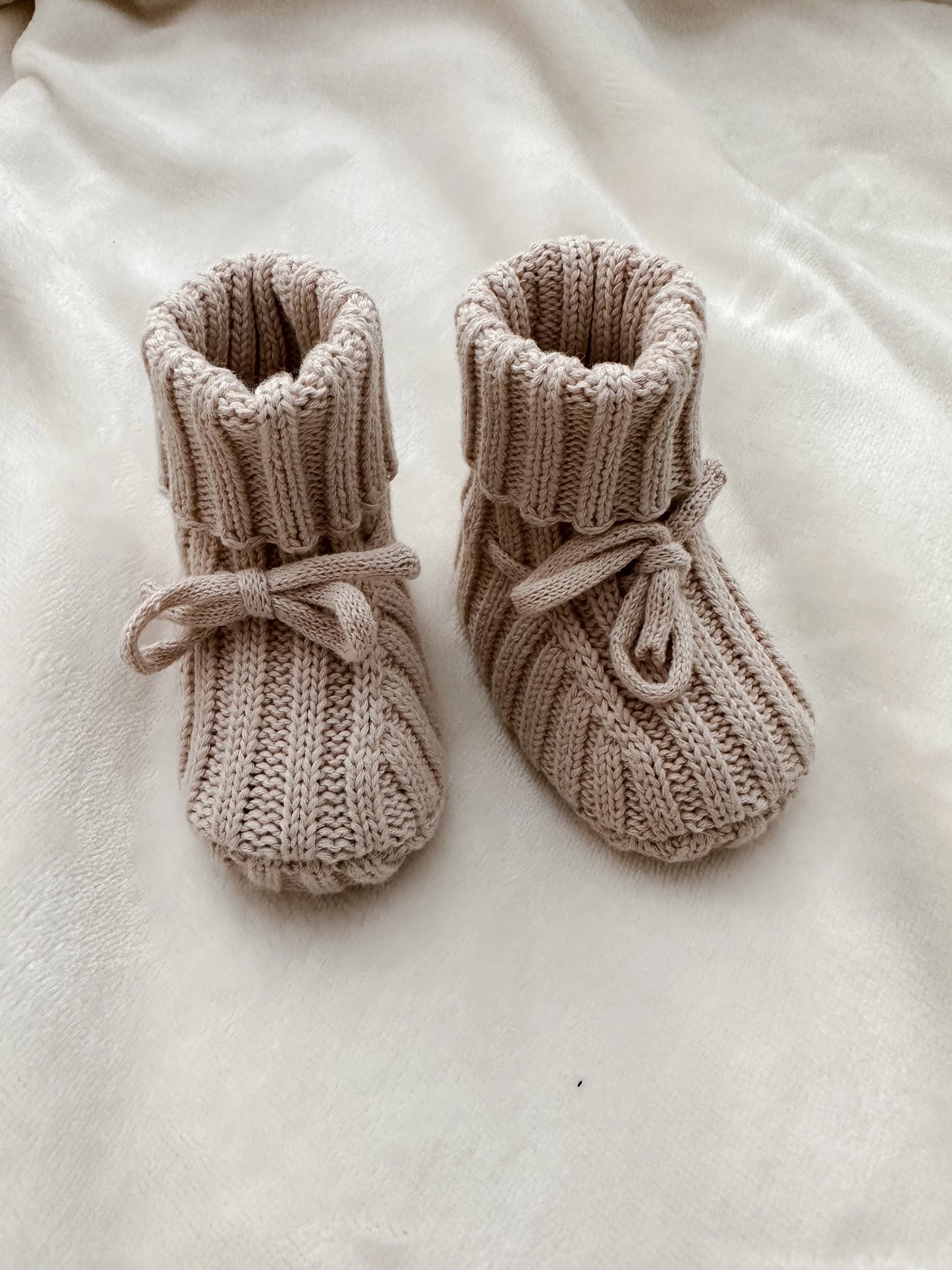 Ribbed Baby Booties - Beige