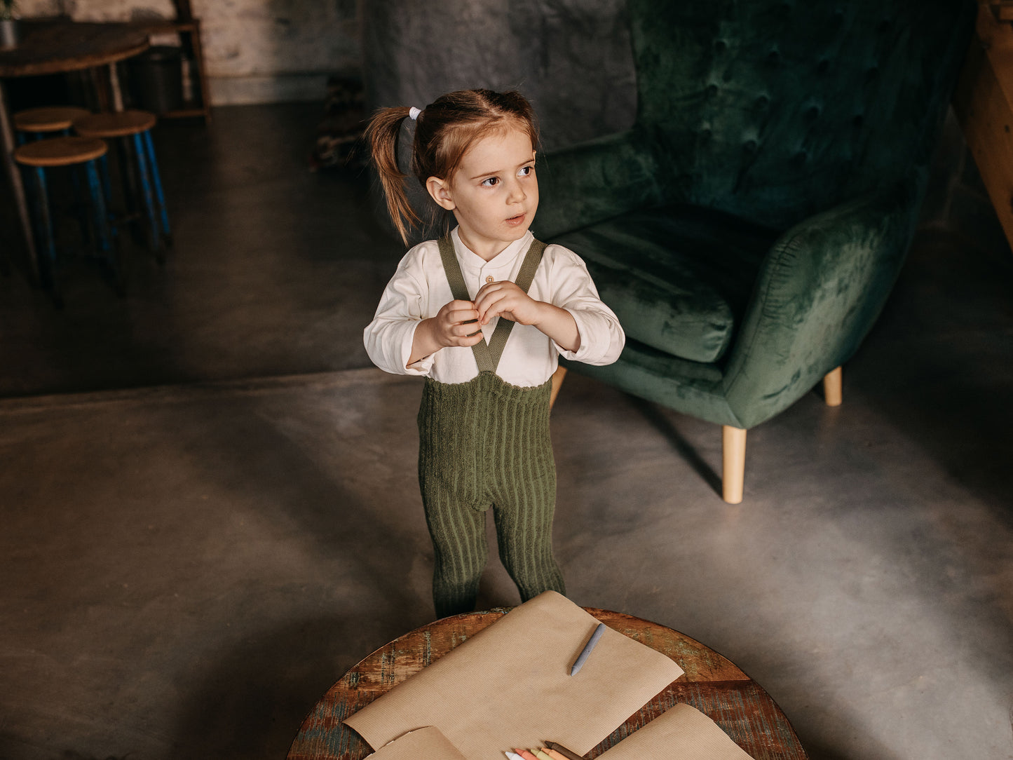 Granny Teddy Tights | Footed - Olive