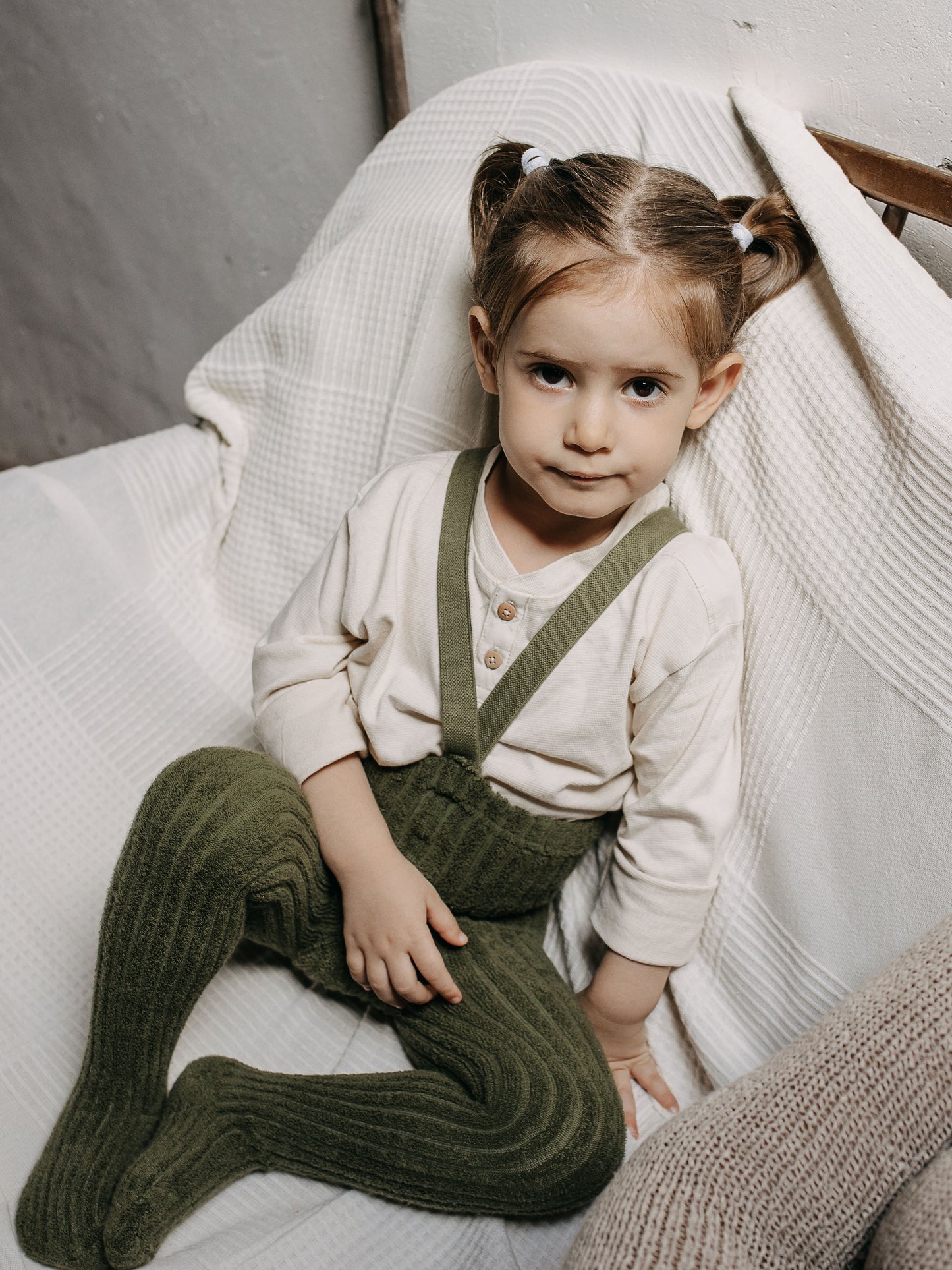 Granny Teddy Tights | Footed - Olive