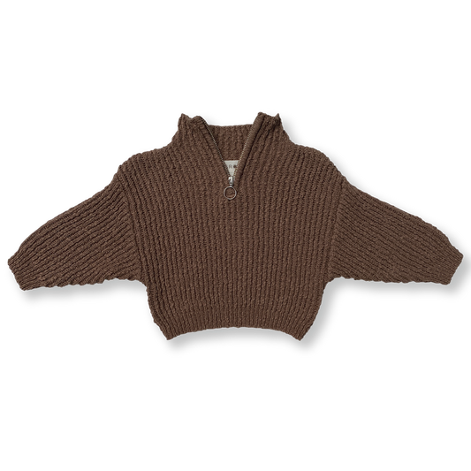 Slub Yarn Knit Zip Pull Over - Clay