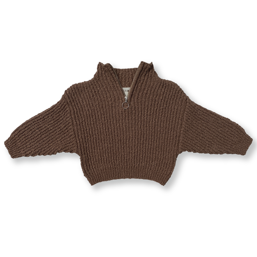 Slub Yarn Knit Zip Pull Over - Clay