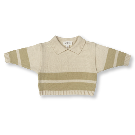 Striped Collar Pull Over - Milk/Pistachio