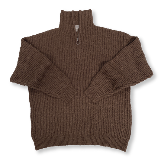 Ladies Slub Yarn Zip Pull Over - Clay