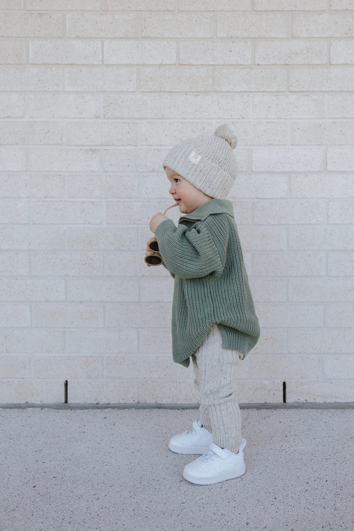 Organic Cotton Thick Knit Leggings - Oat Navy Fleck