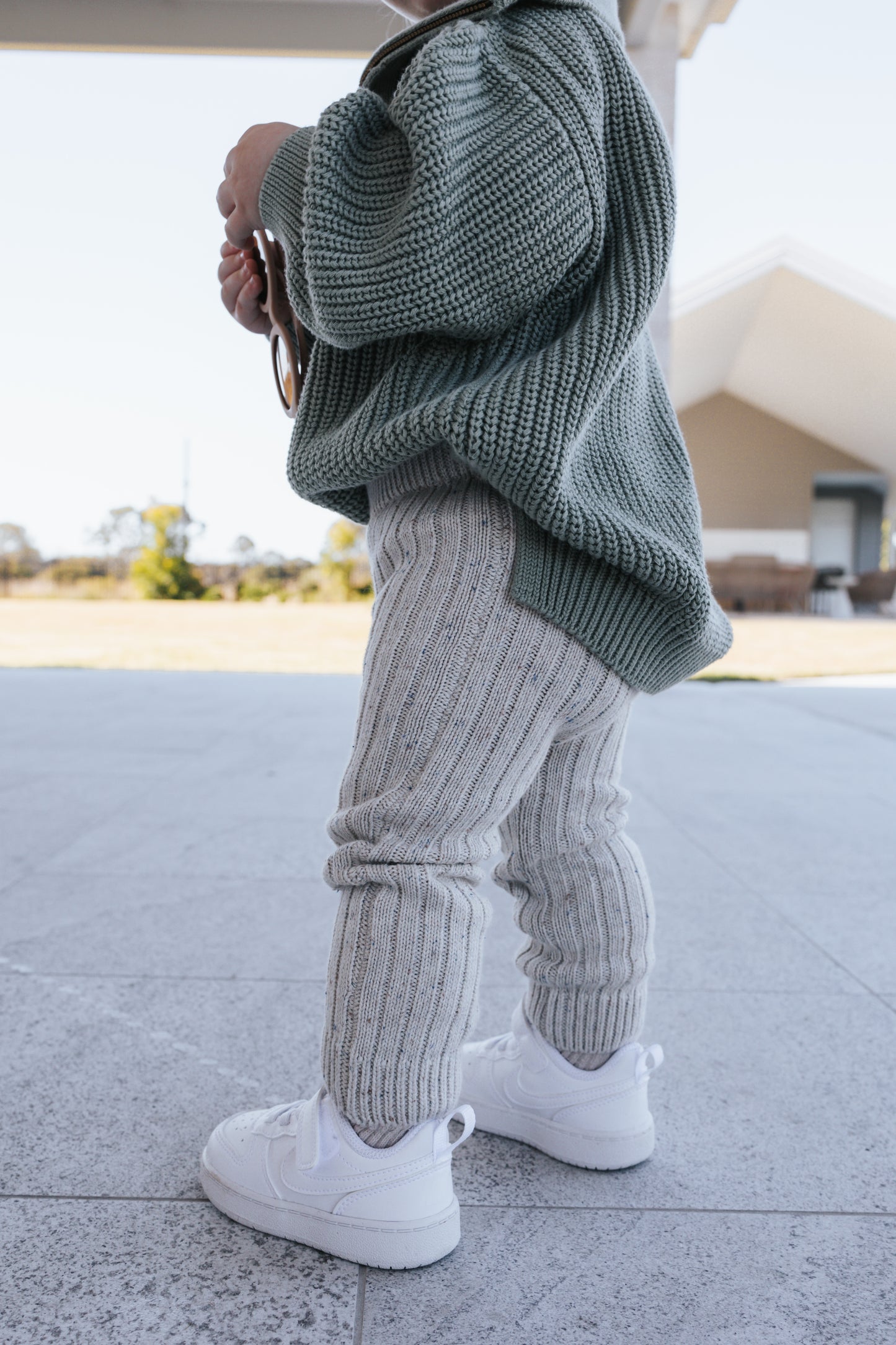 Organic Cotton Thick Knit Leggings - Oat Navy Fleck