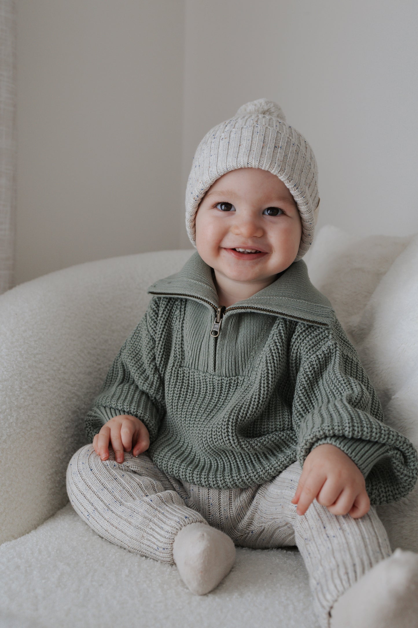 Organic Cotton Thick Knit Leggings - Oat Navy Fleck
