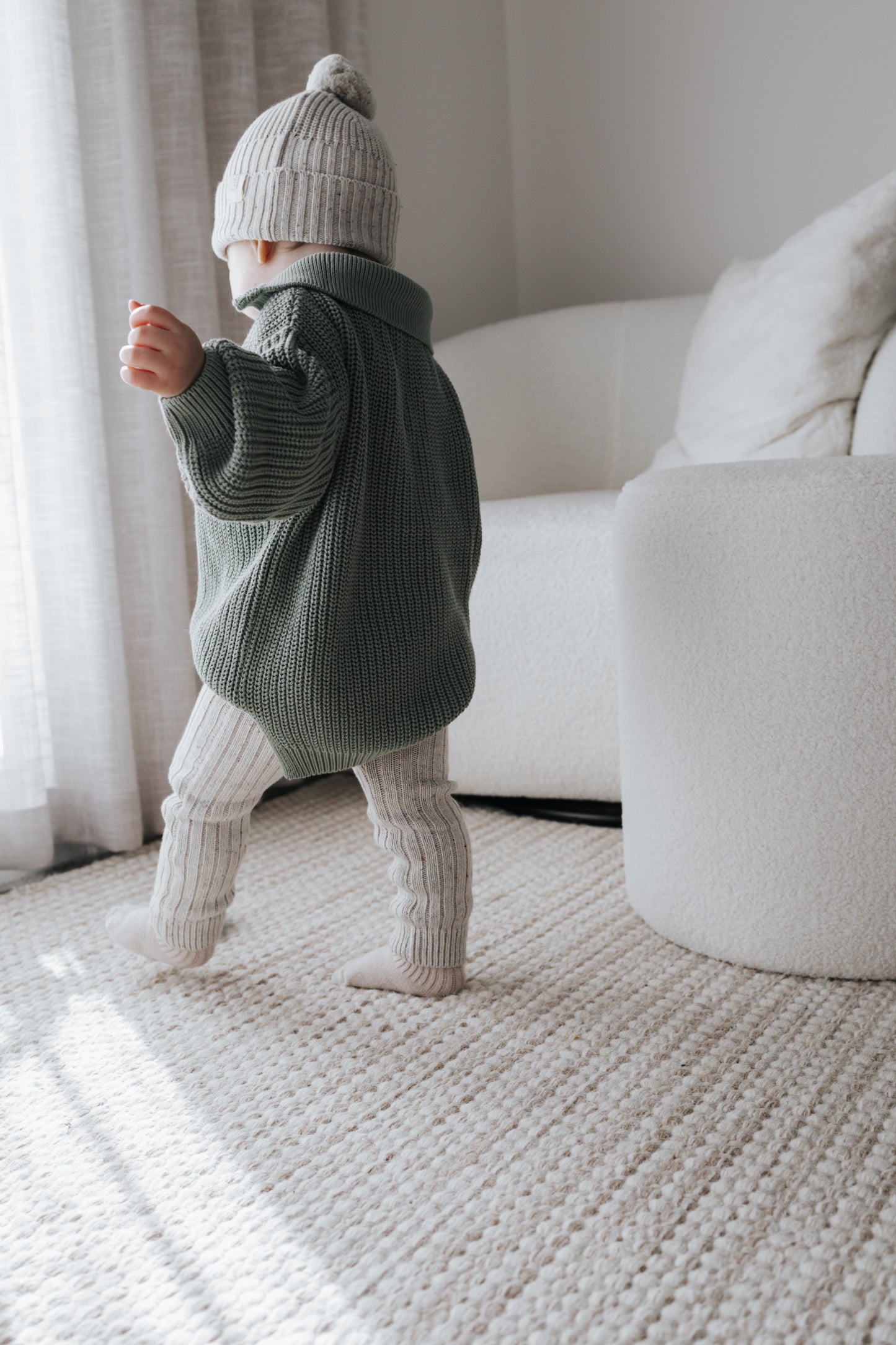 Organic Cotton Thick Knit Leggings - Oat Navy Fleck