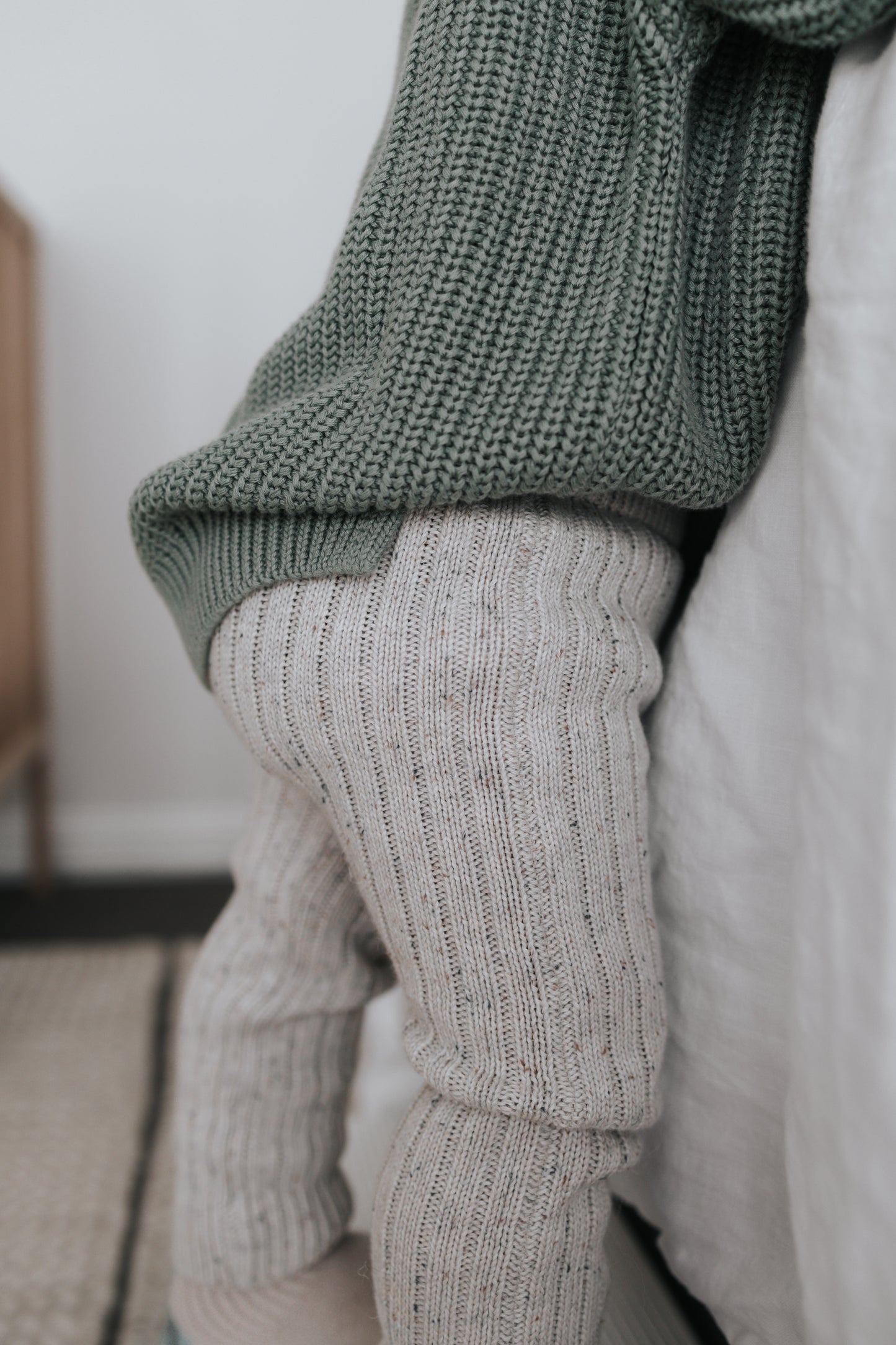 Organic Cotton Thick Knit Leggings - Oat Navy Fleck