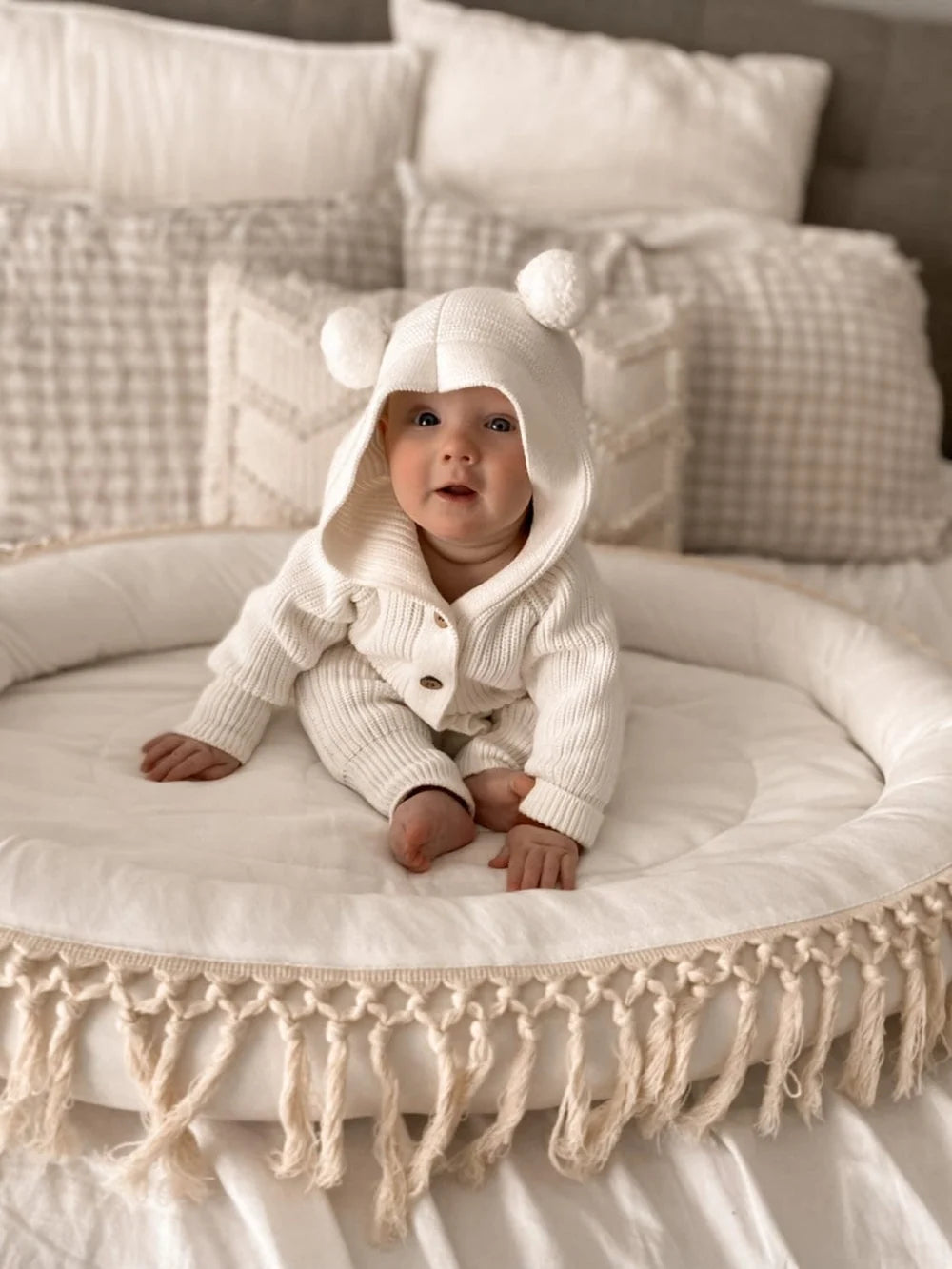 Classic Hoodie Ribbed Romper - Milk