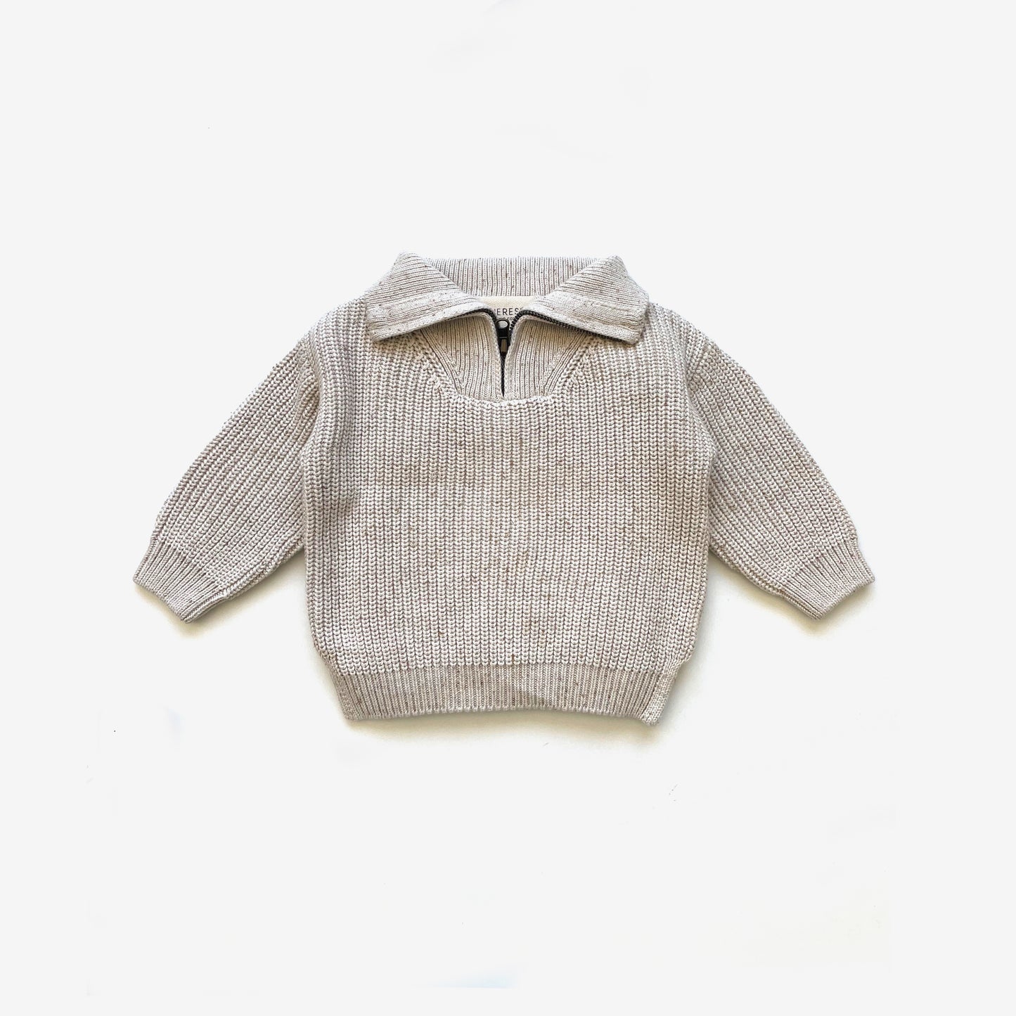Fisherman Zip Jumper - Oat Navy Fleck