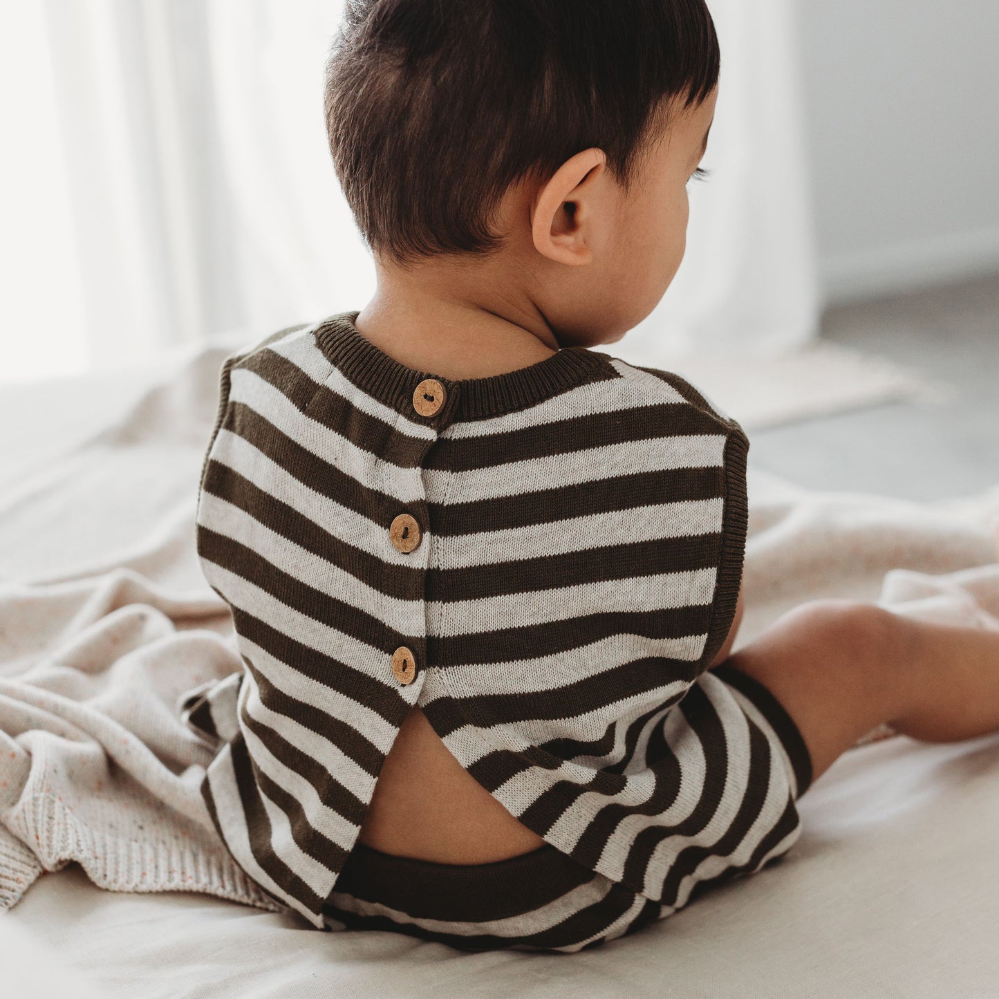 Reverse Button Up Top - Olive Stripe