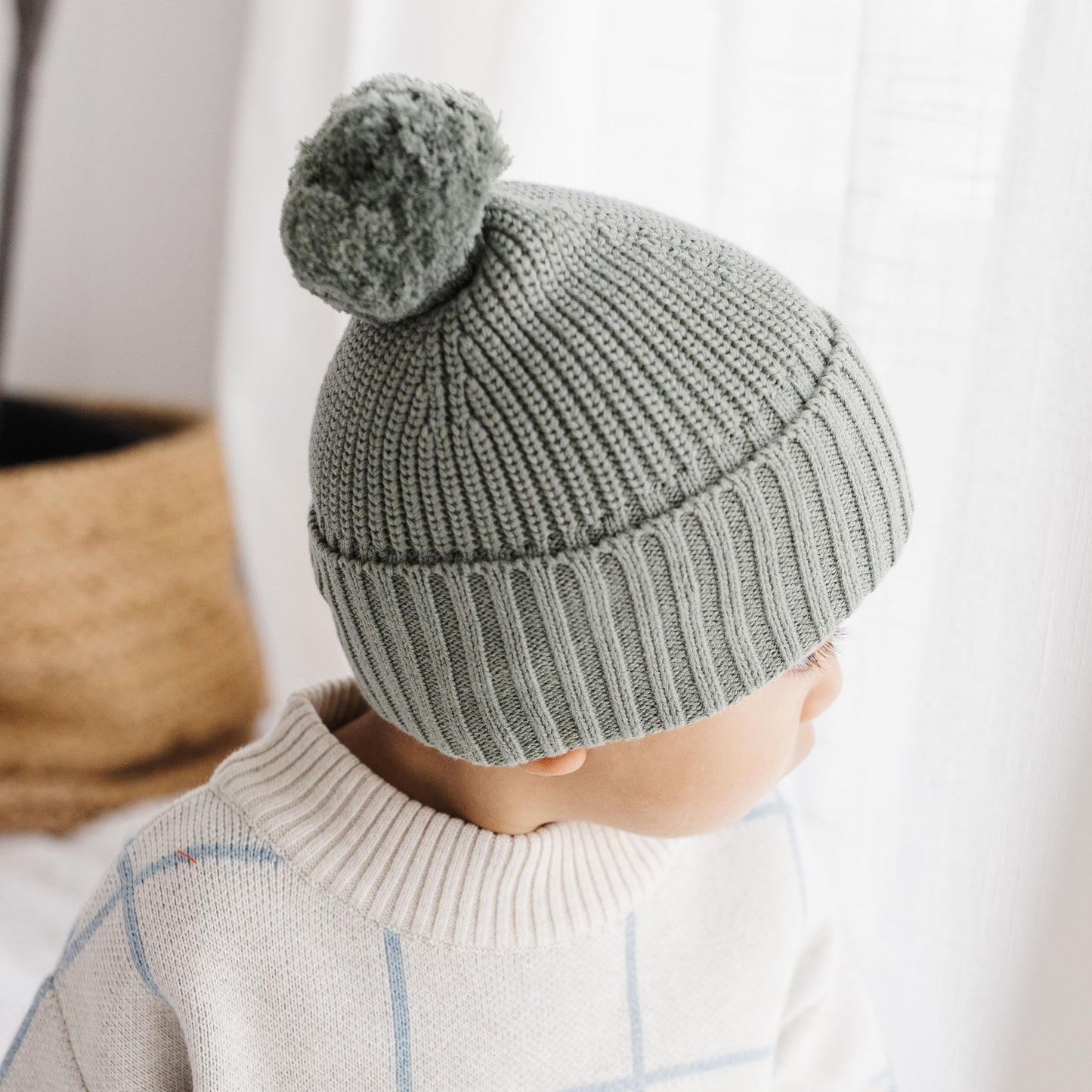 Organic Cotton Chunky Knit Beanie - Sage