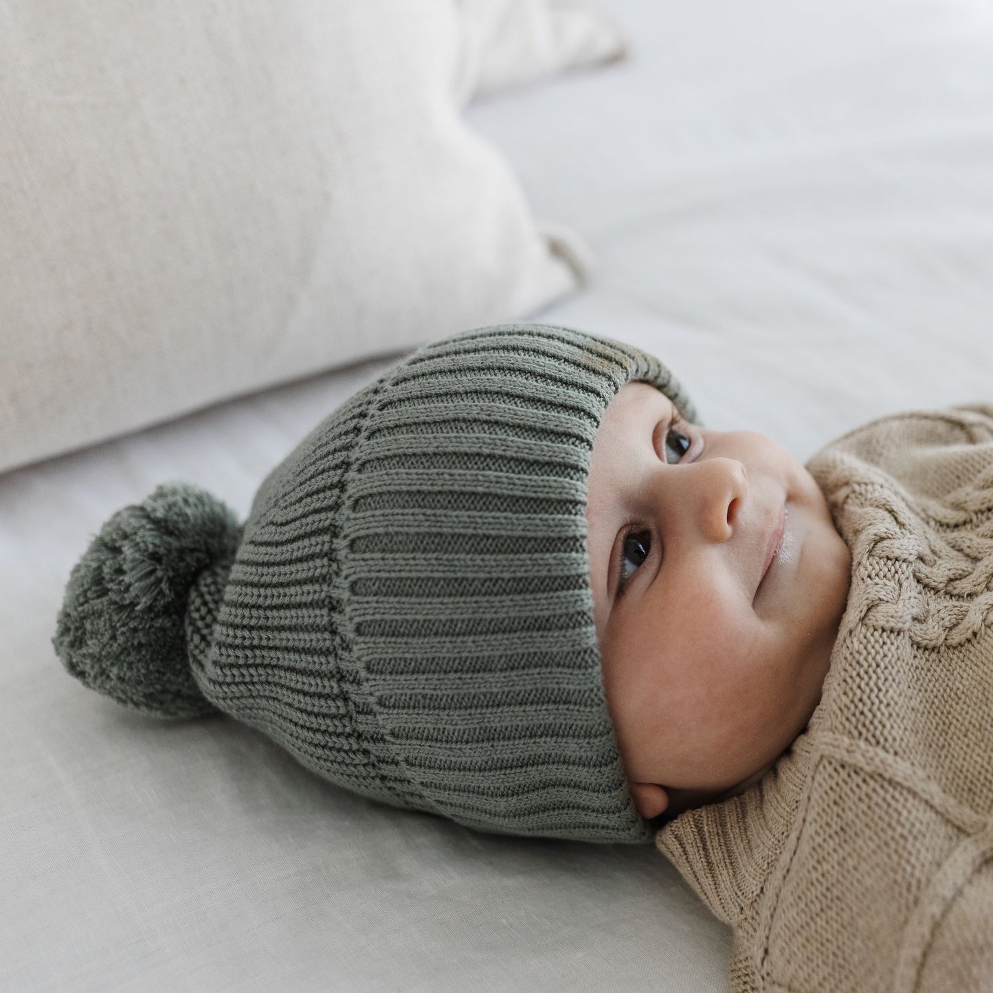 Organic Cotton Chunky Knit Beanie - Sage