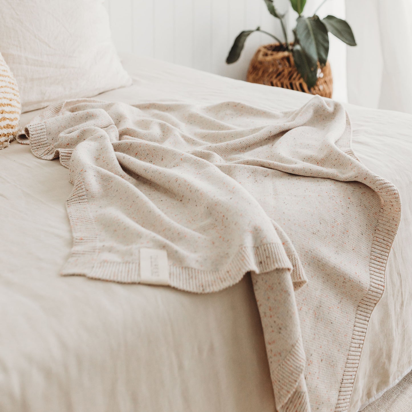Organic Cotton Knit Blanket - Speckle Oat