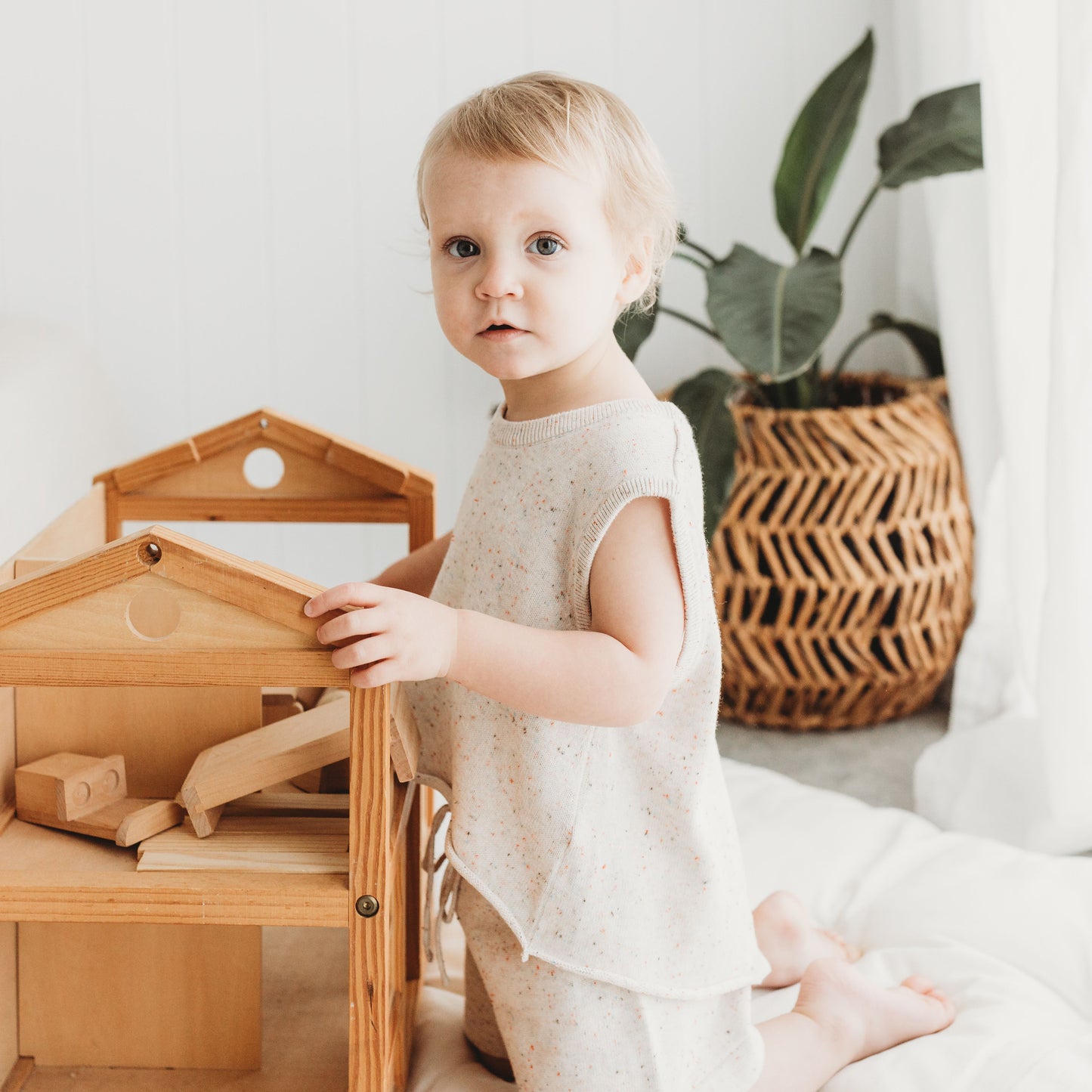 Reverse Button Up Top - Speckle Oat