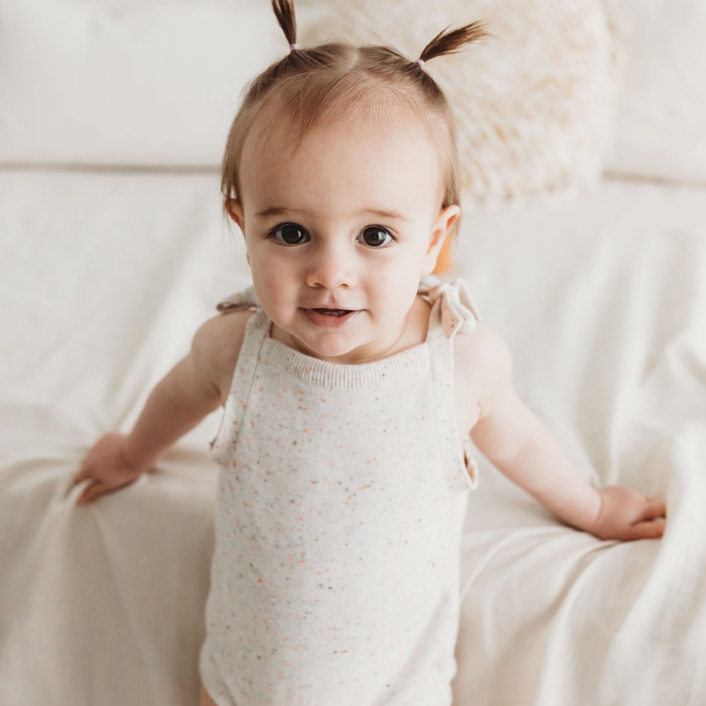 Shoulder Tie Knit Bodysuit - Speckle Oat