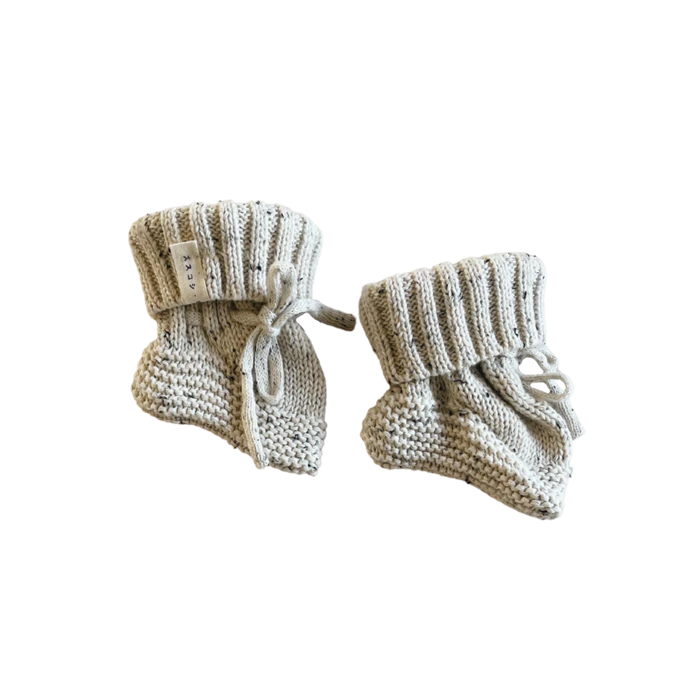 Organic Knitted Baby Booties - Cloud Speckled