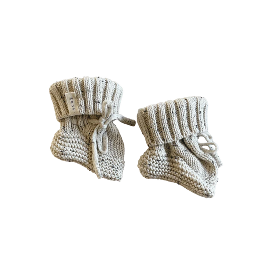 Organic Knitted Baby Booties - Cloud Speckled