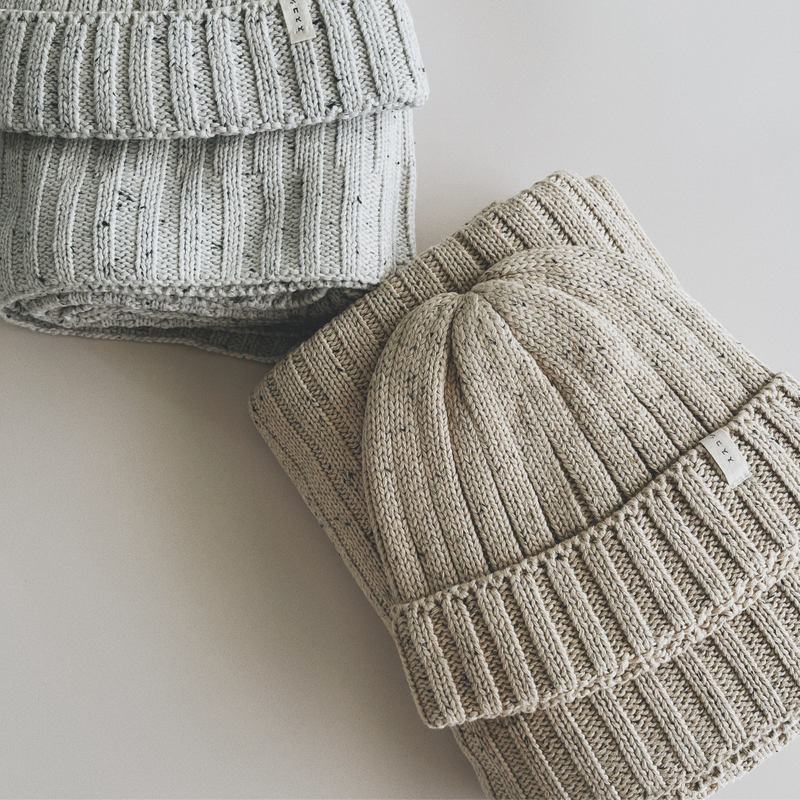 Organic Knitted Beanie - Cloud Speckled