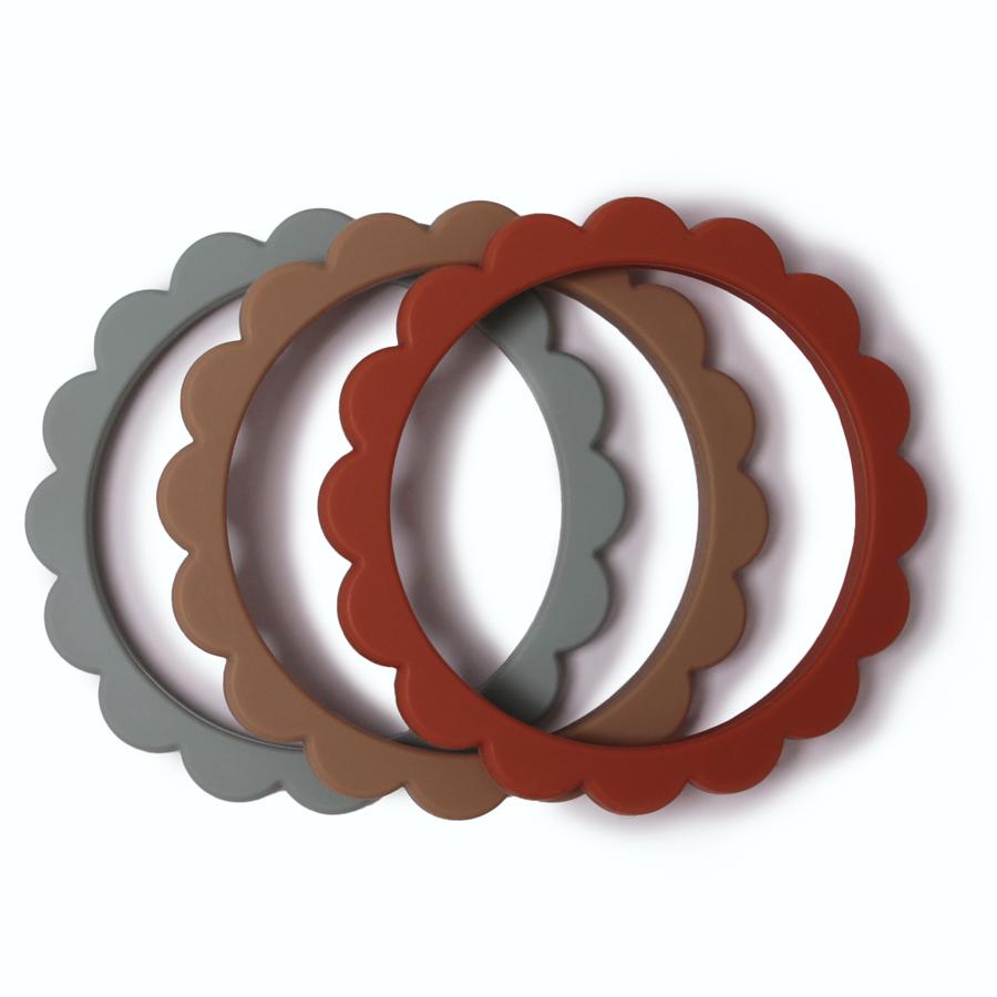 Flower Teething Bracelets - Cambridge Blue + Clementine + Natural
