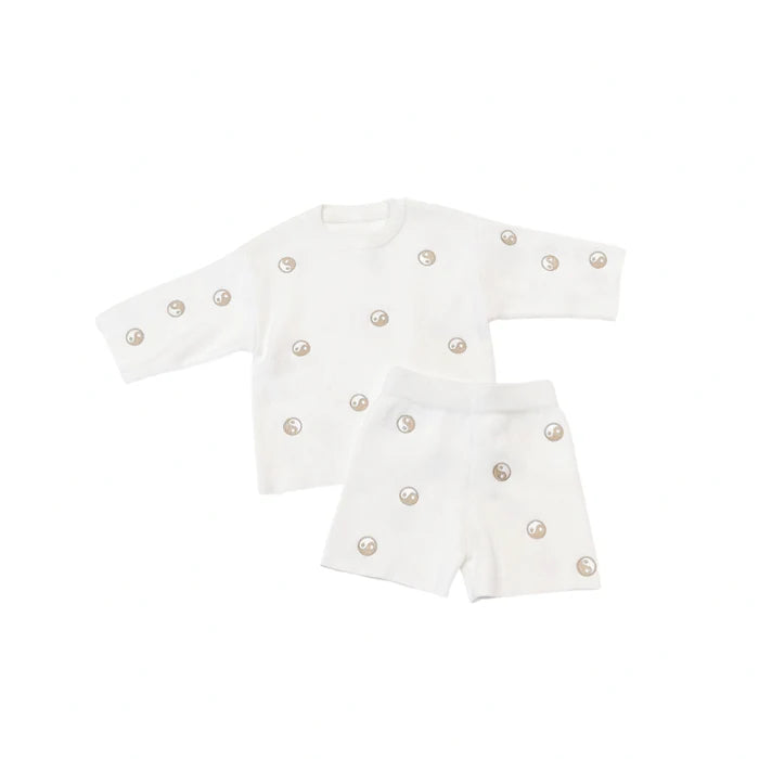 Knit Pullover and Shorts Set - Yin Yang Embroidery