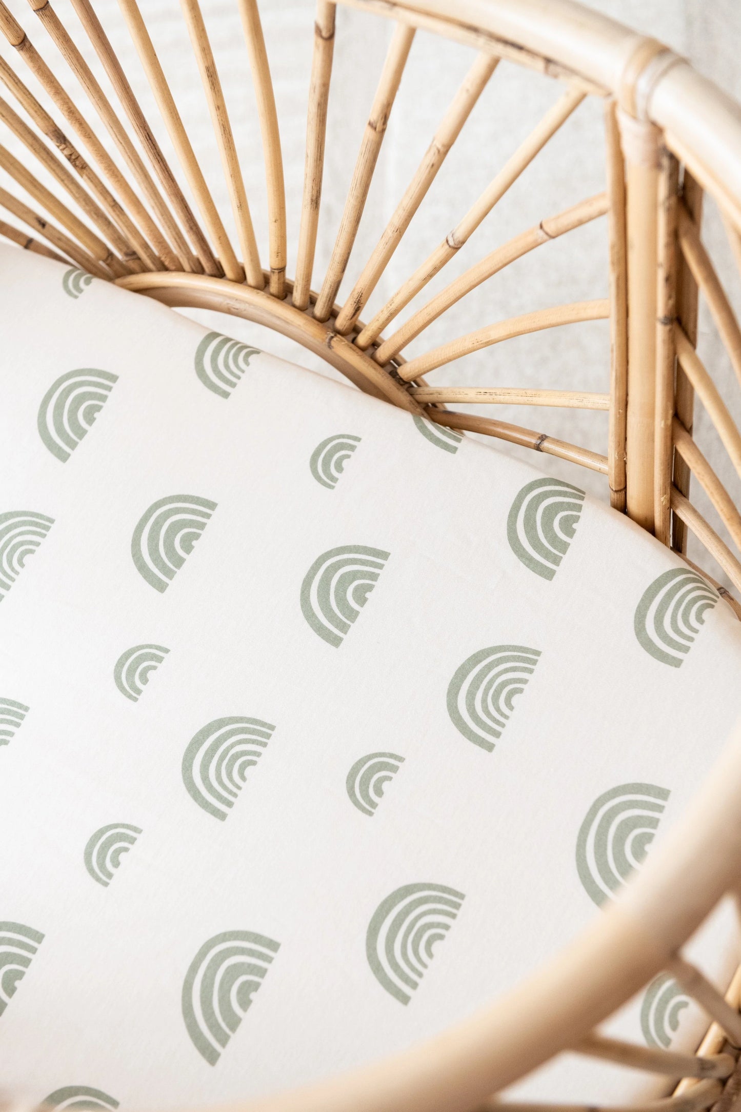 Organic Bassinet Sheet/Change Pad Cover | Rainbows - Ivory + Sage