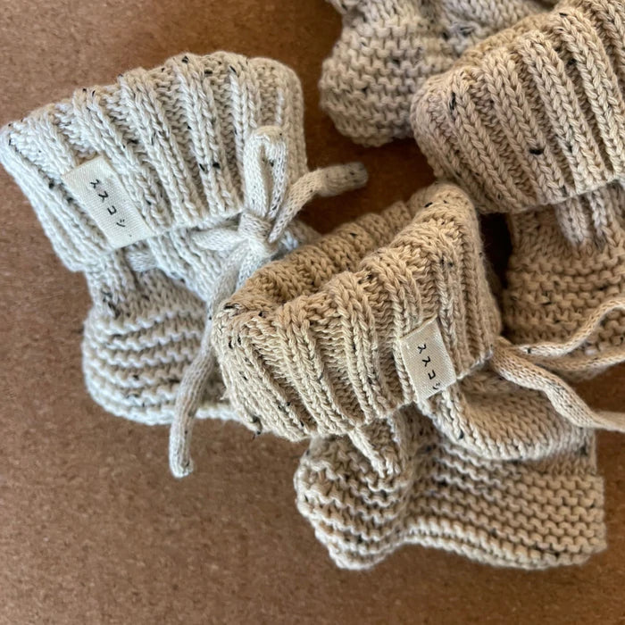 Organic Knitted Baby Booties - Cloud Speckled