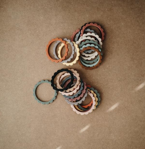 Flower Teething Bracelets - Cambridge Blue + Clementine + Natural