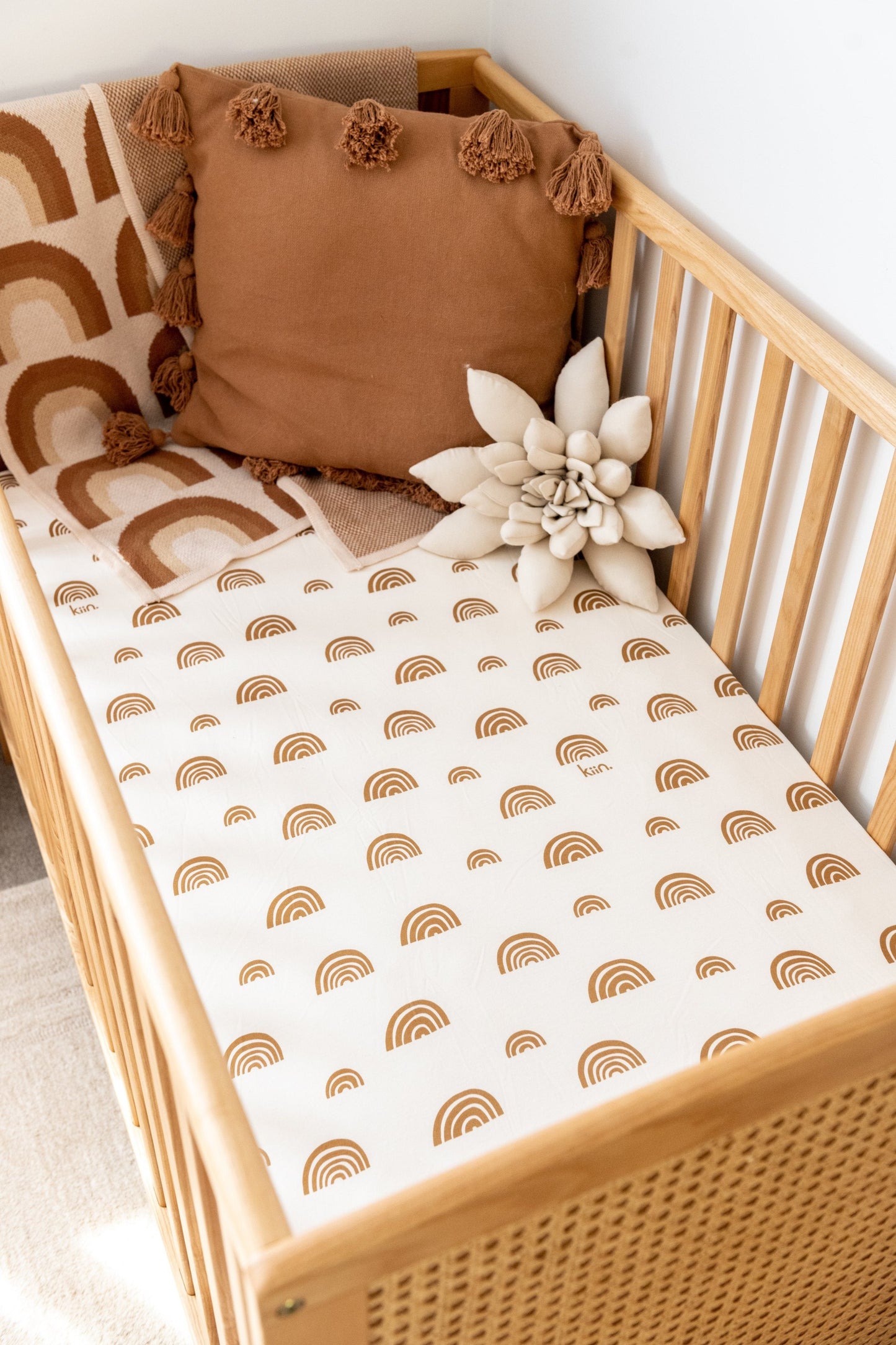 Organic Fitted Cot Sheet | Rainbows - Ivory + Umber