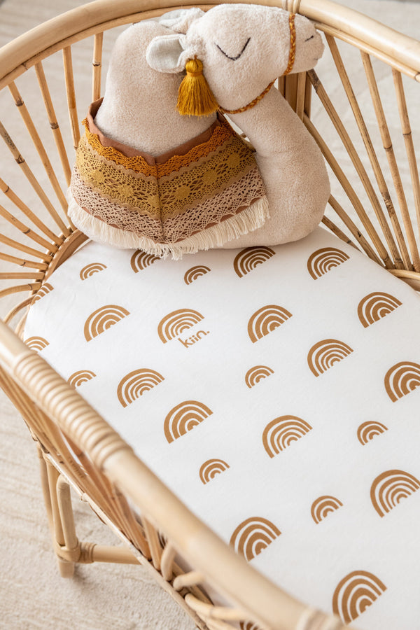Organic Bassinet Sheet/Change Pad Cover | Rainbows - Ivory + Umber