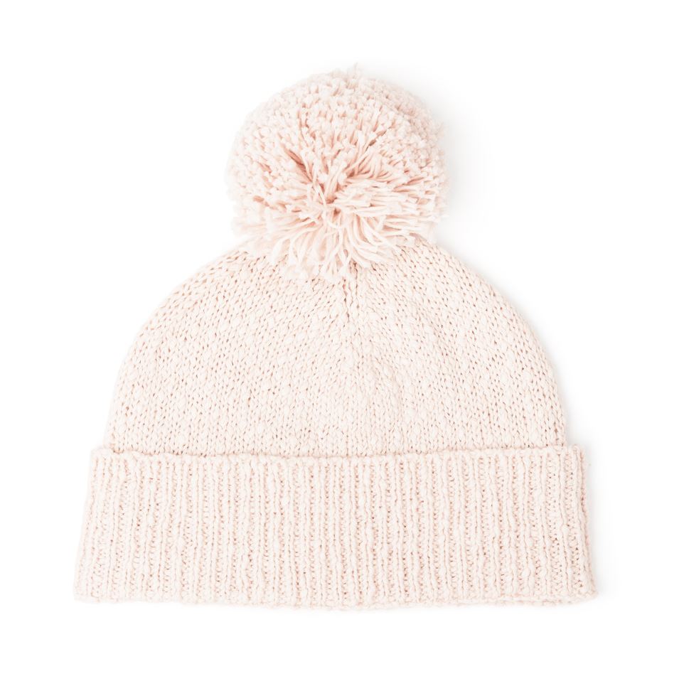 Organic Textured Pom Pom Beanie - Pink Salt