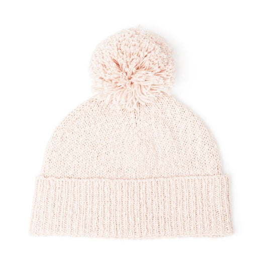 Organic Textured Pom Pom Beanie - Pink Salt