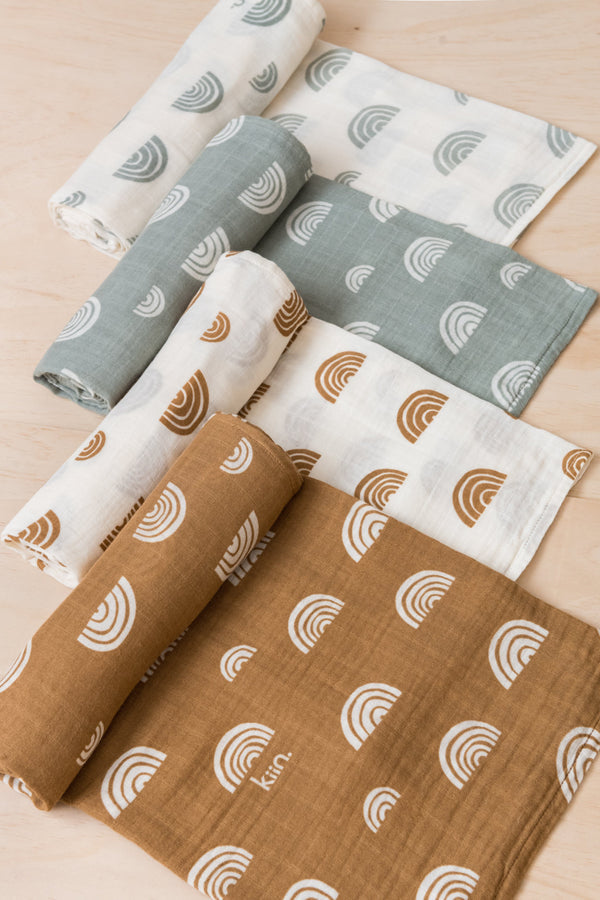 Organic Swaddle | Rainbows - Ivory + Sage