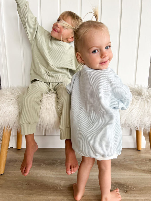 Waffle Romper - Powder Blue | SIZE 2 LEFT