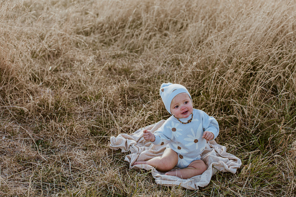Daisy Dot Beanie - Dusty Sky | SIZE XS LEFT