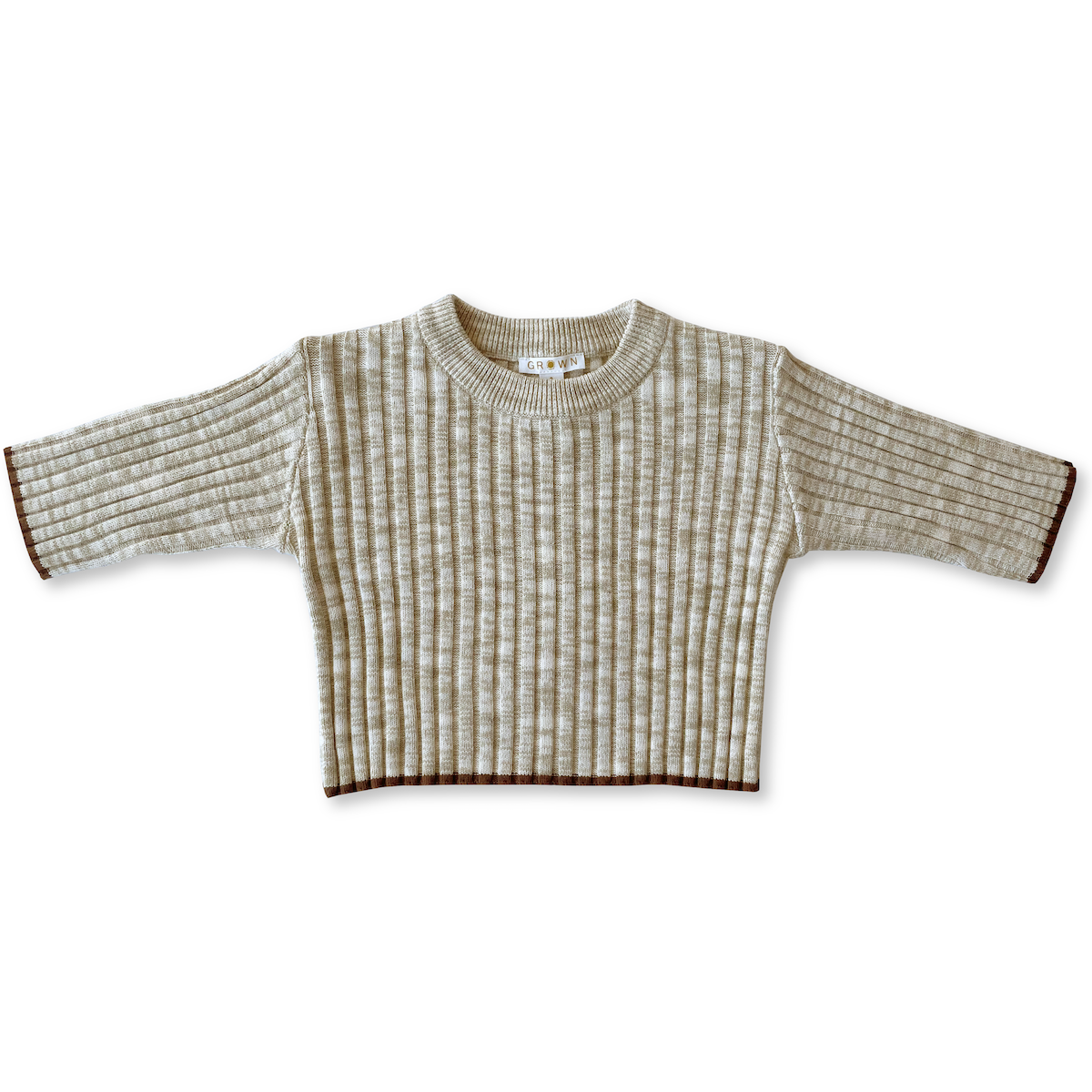 Ribbed Drop Shoulder Pull Over - Latte