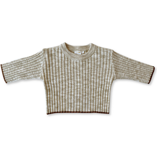 Ribbed Drop Shoulder Pull Over - Latte