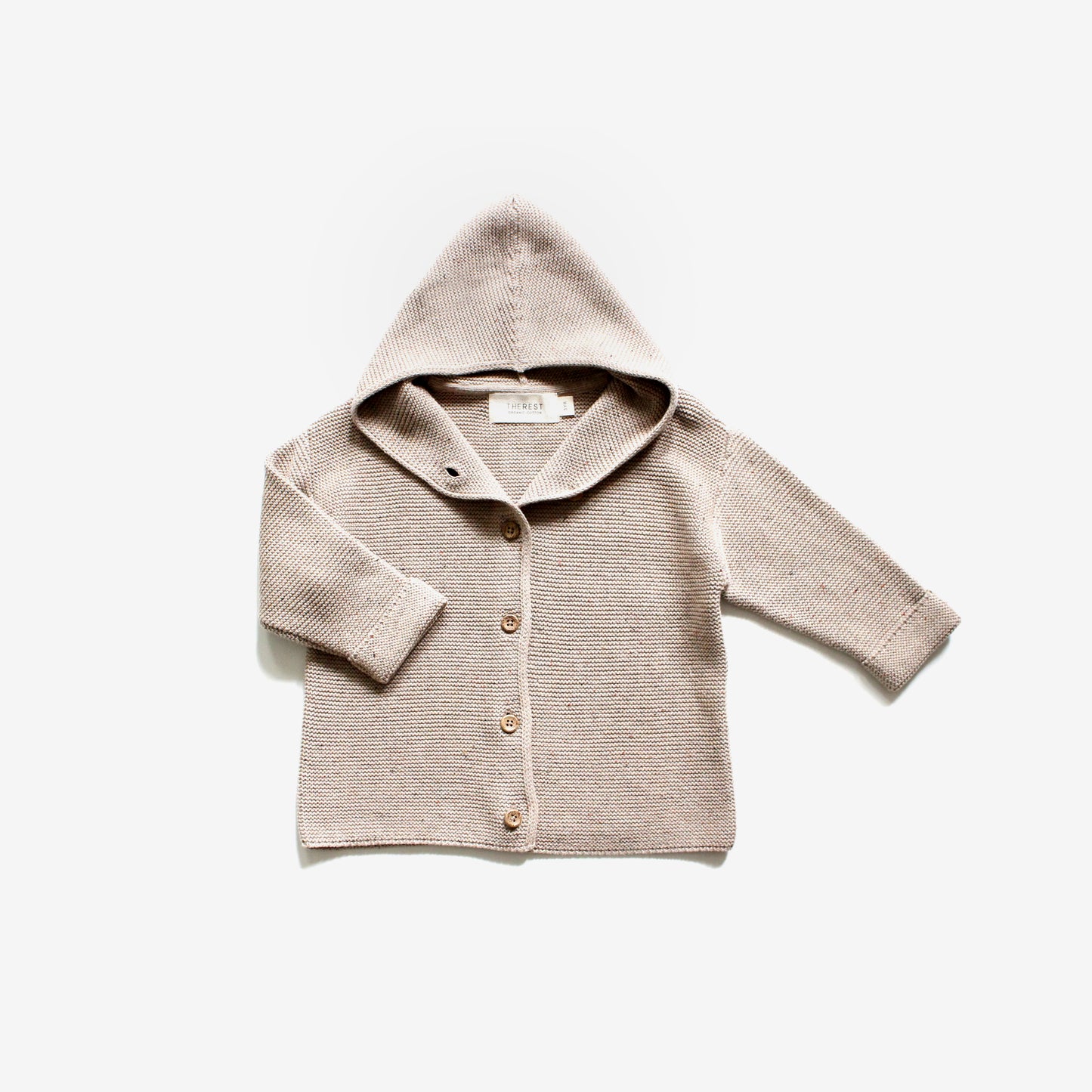 Organic Cotton Hooded Cardigan - Almond Fleck