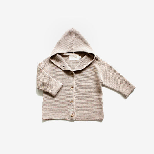 Organic Cotton Hooded Cardigan - Almond Fleck