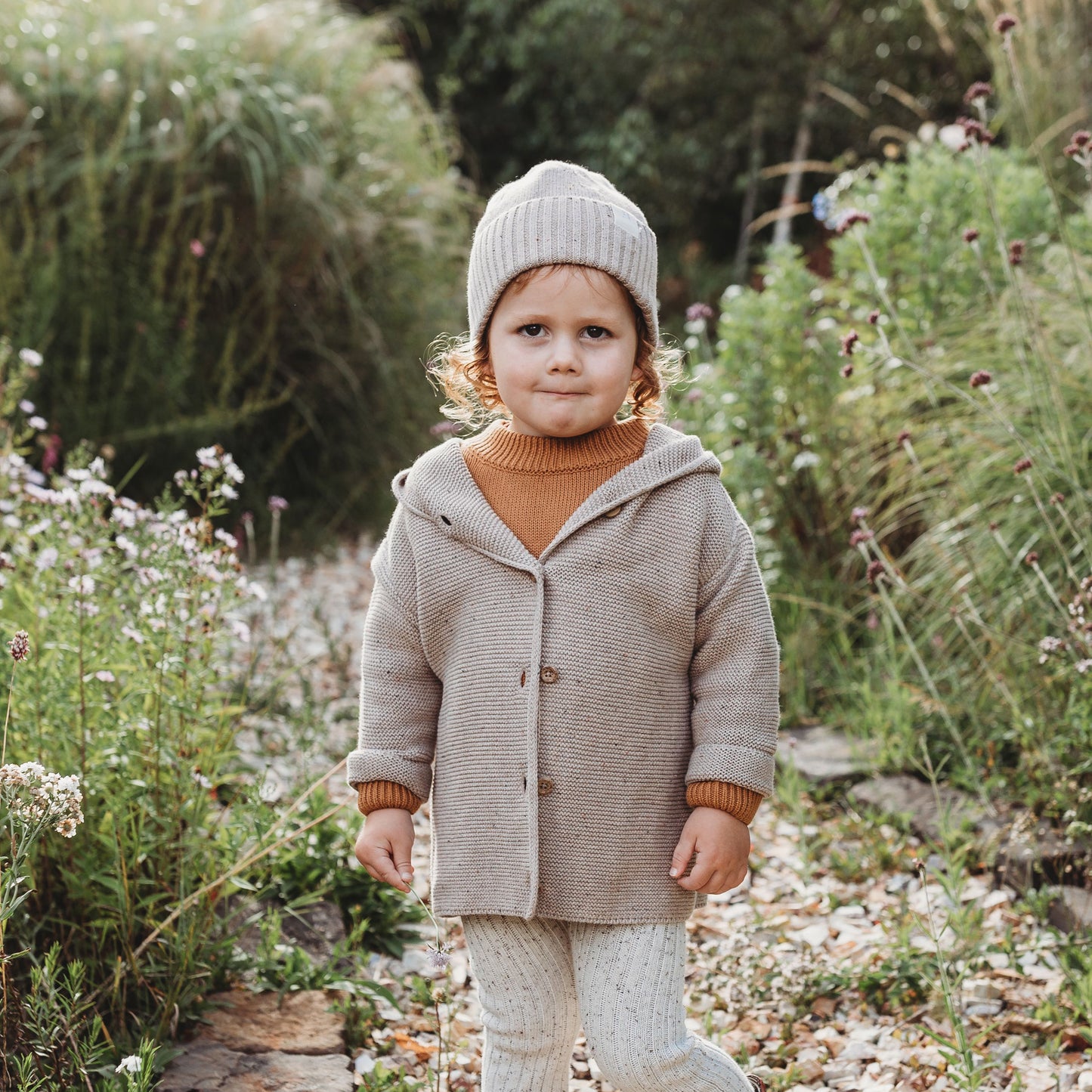 Organic Cotton Hooded Cardigan - Almond Fleck